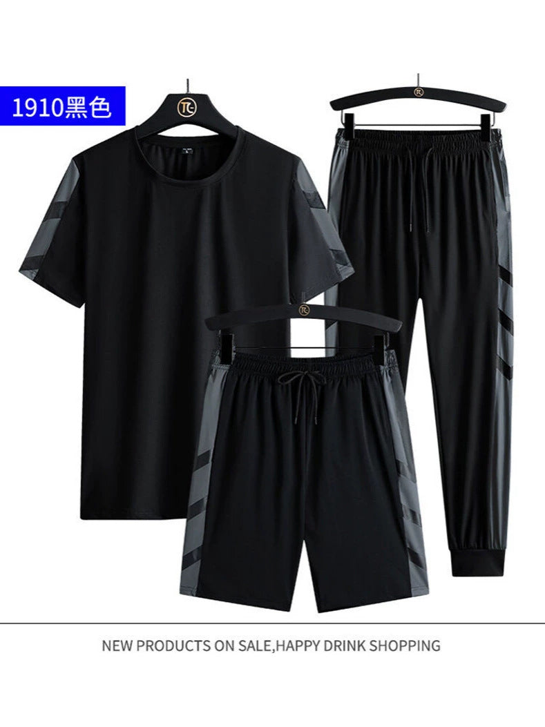 Men's Ice Silk Quick-Dry Sports Set – Breathable T-Shirt & Shorts