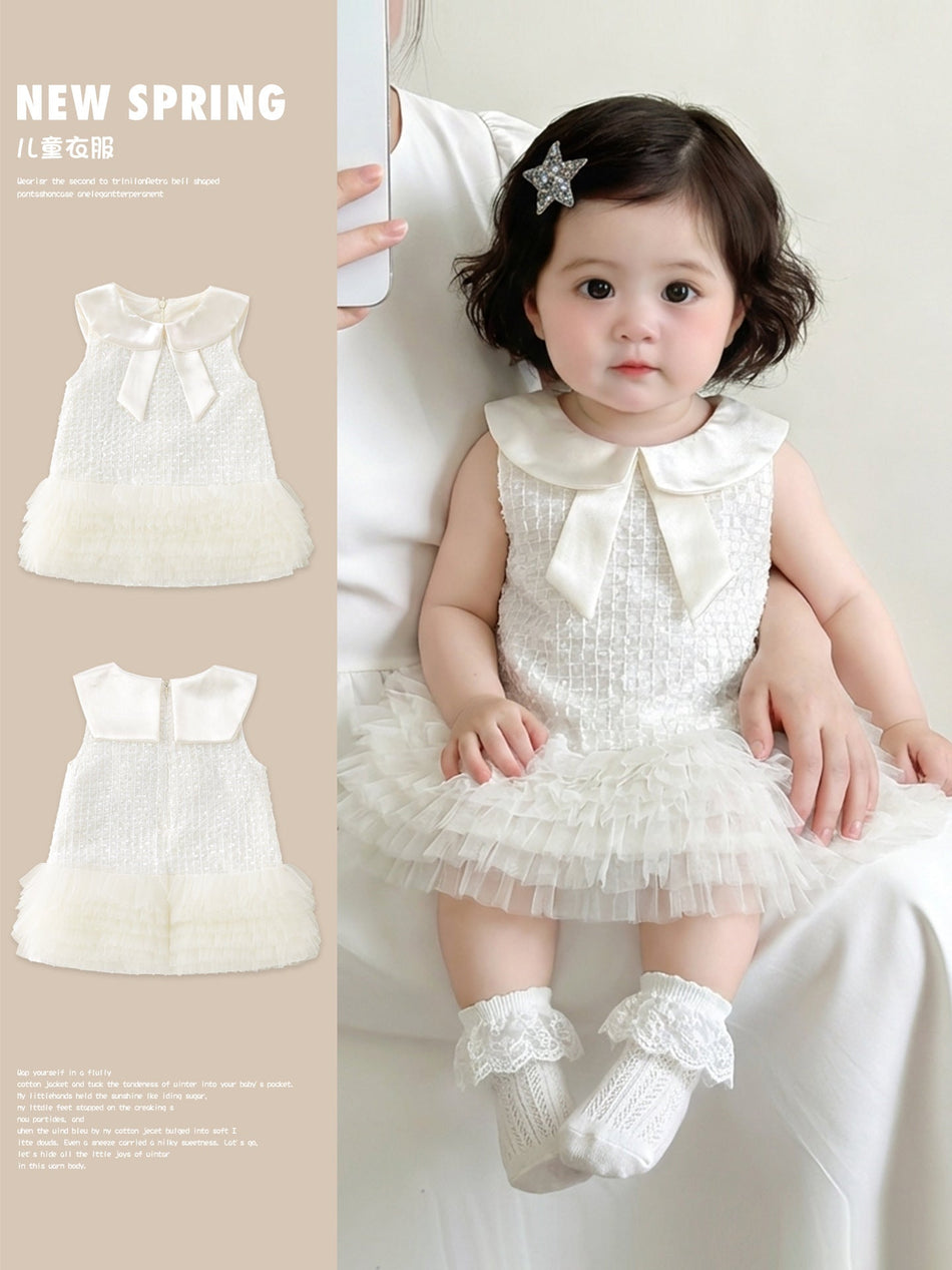Elegant Tweed-Inspired Princess Dress for Girls Summer Formal