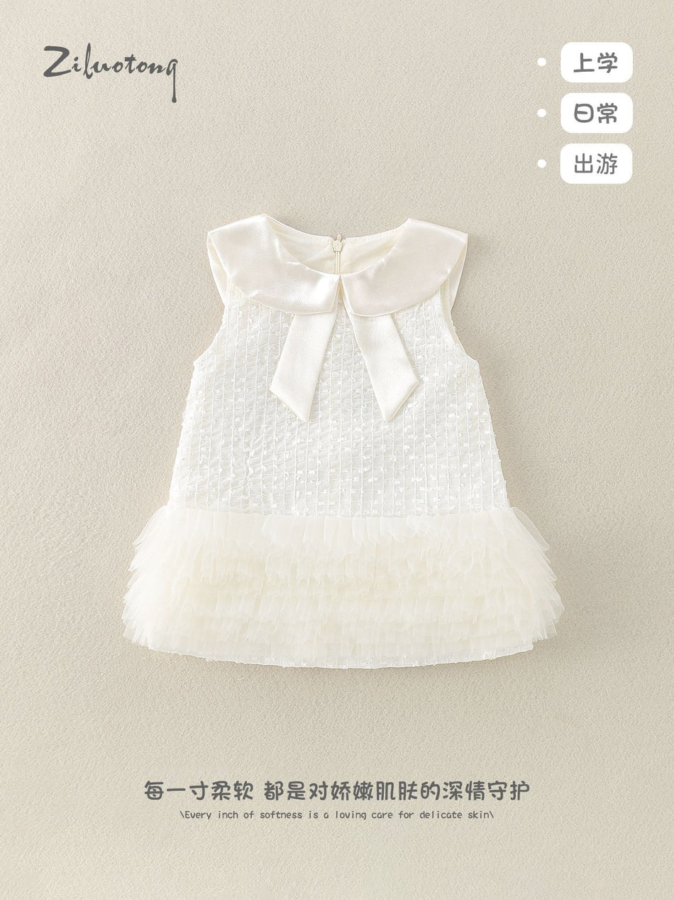 Elegant Tweed-Inspired Princess Dress for Girls Summer Formal