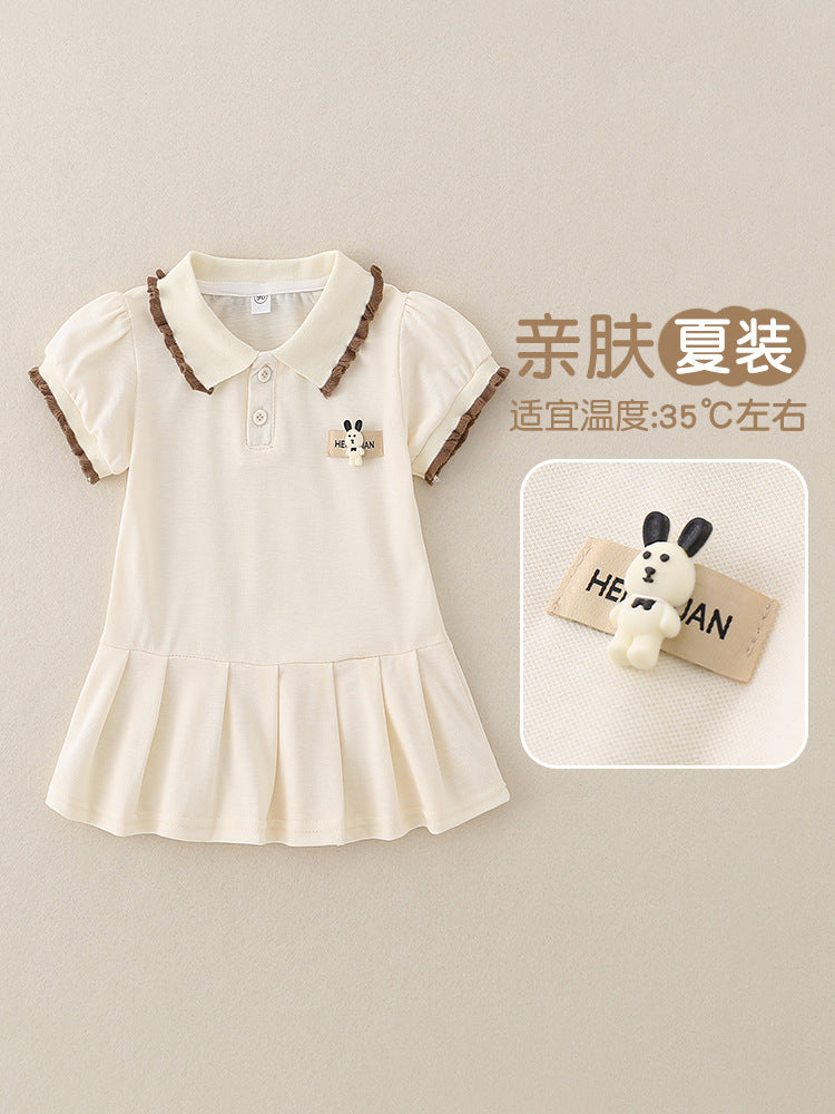 Pure Cotton Japanese-Style Pleated Dress for Baby Girls