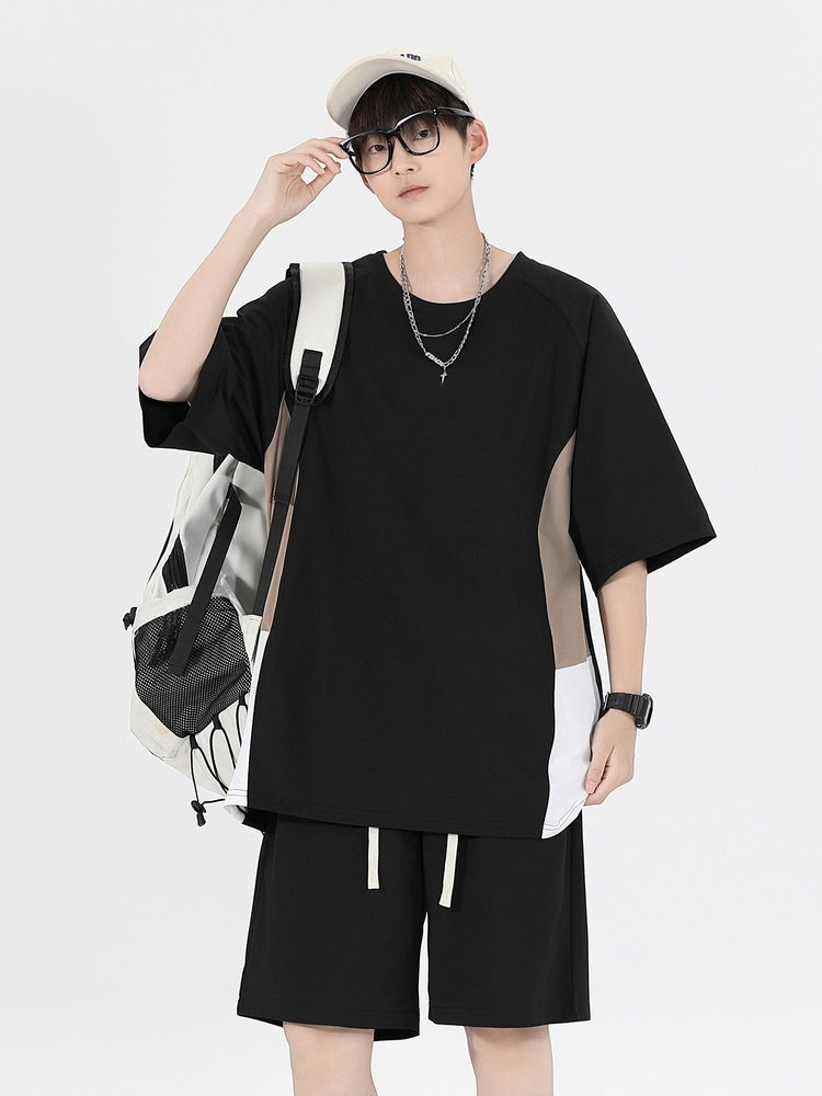 Men's Patchwork Sports Set – Loose Fit T-Shirt & Pants