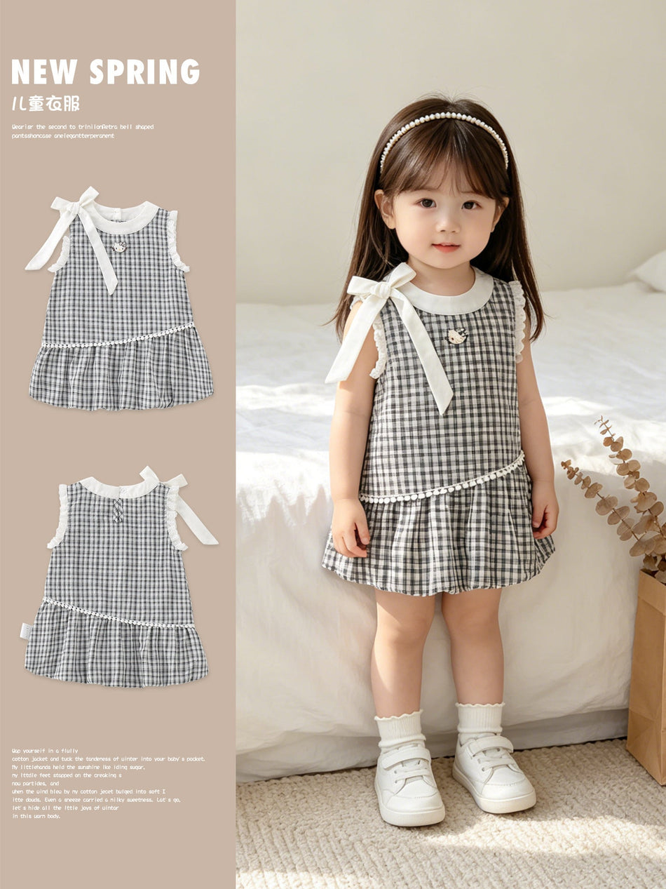 Korean Style Plaid Sleeveless Vest Dress for Girls