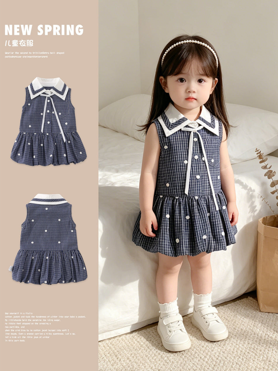 Korean Style Preppy Sleeveless Vest Dress for Baby Girls