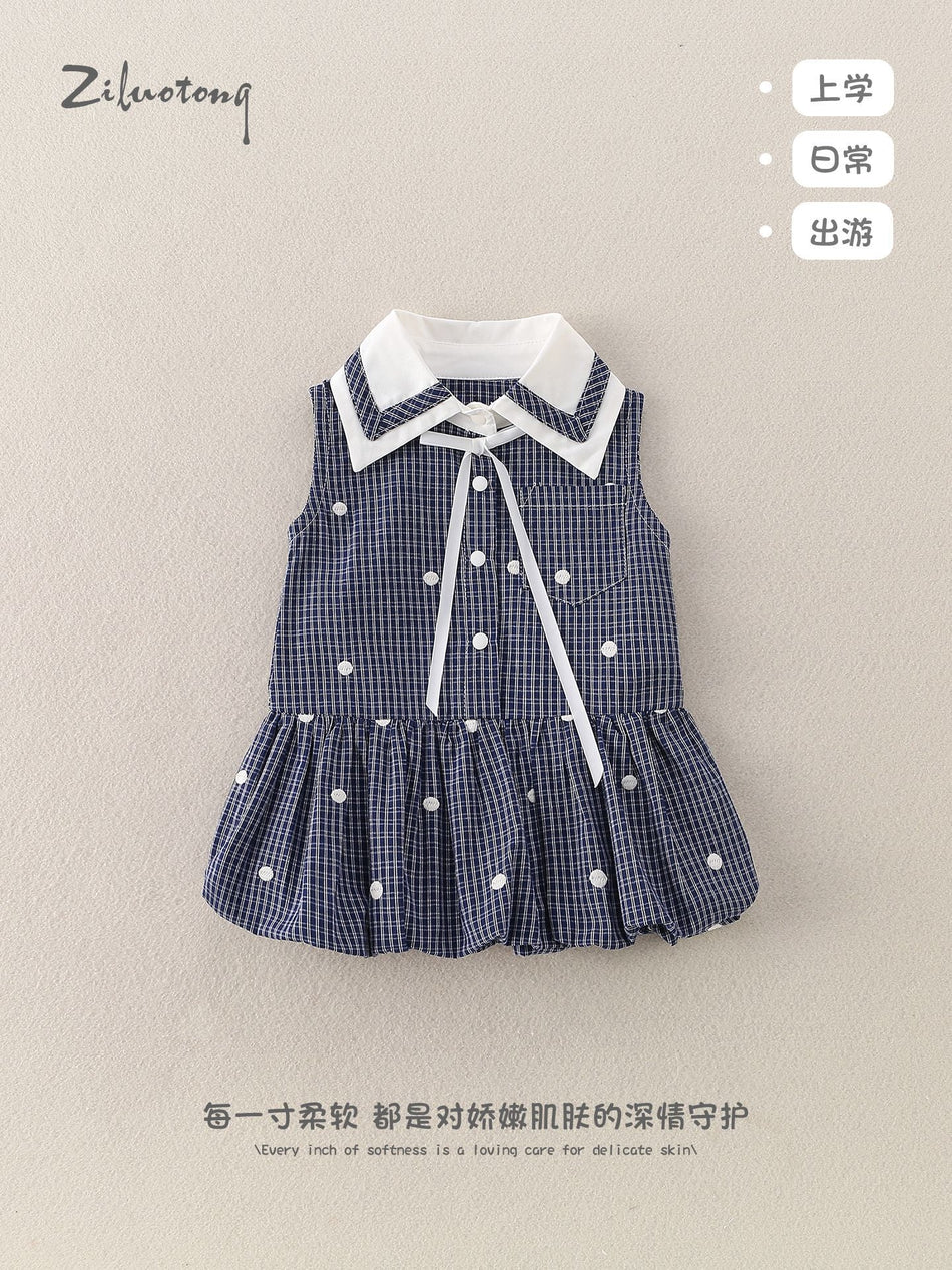 Korean Style Preppy Sleeveless Vest Dress for Baby Girls