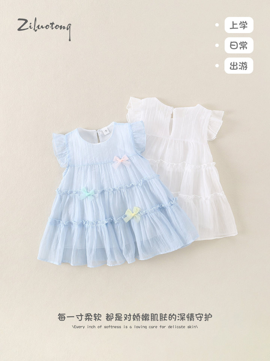 Sweet Dopamine Flying Sleeve Cake Dress for Girls