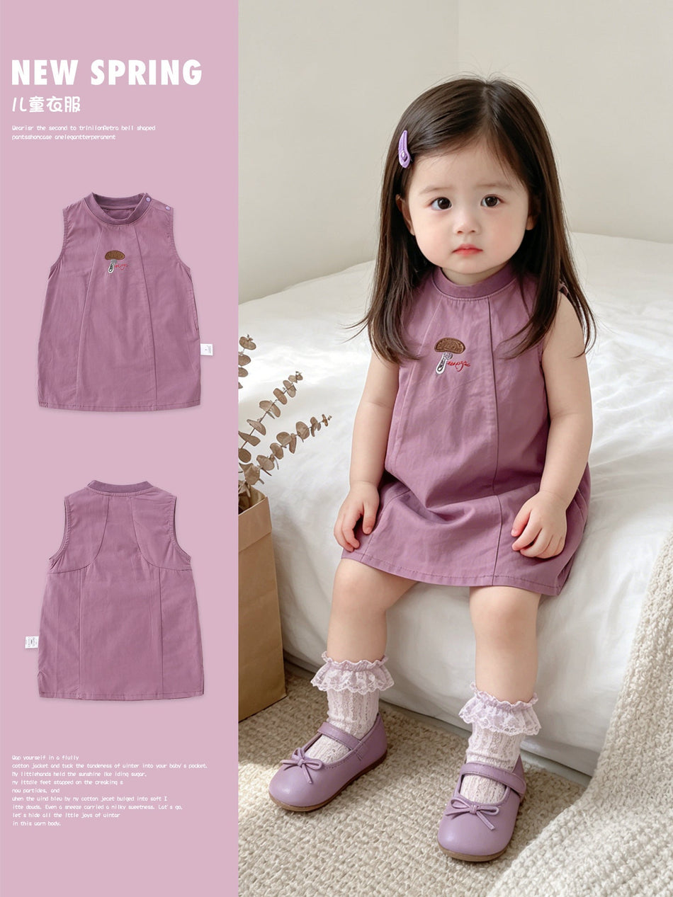 Cute Retro Korean Style Sleeveless Vest Dress for Girls