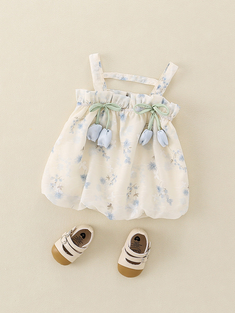 Floral Strap Princess Dress for Baby Girls