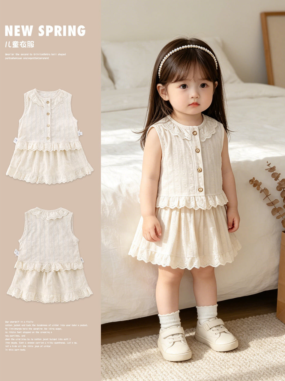 Girls’ Sleeveless Top and Skirt Two-Piece Summer Set