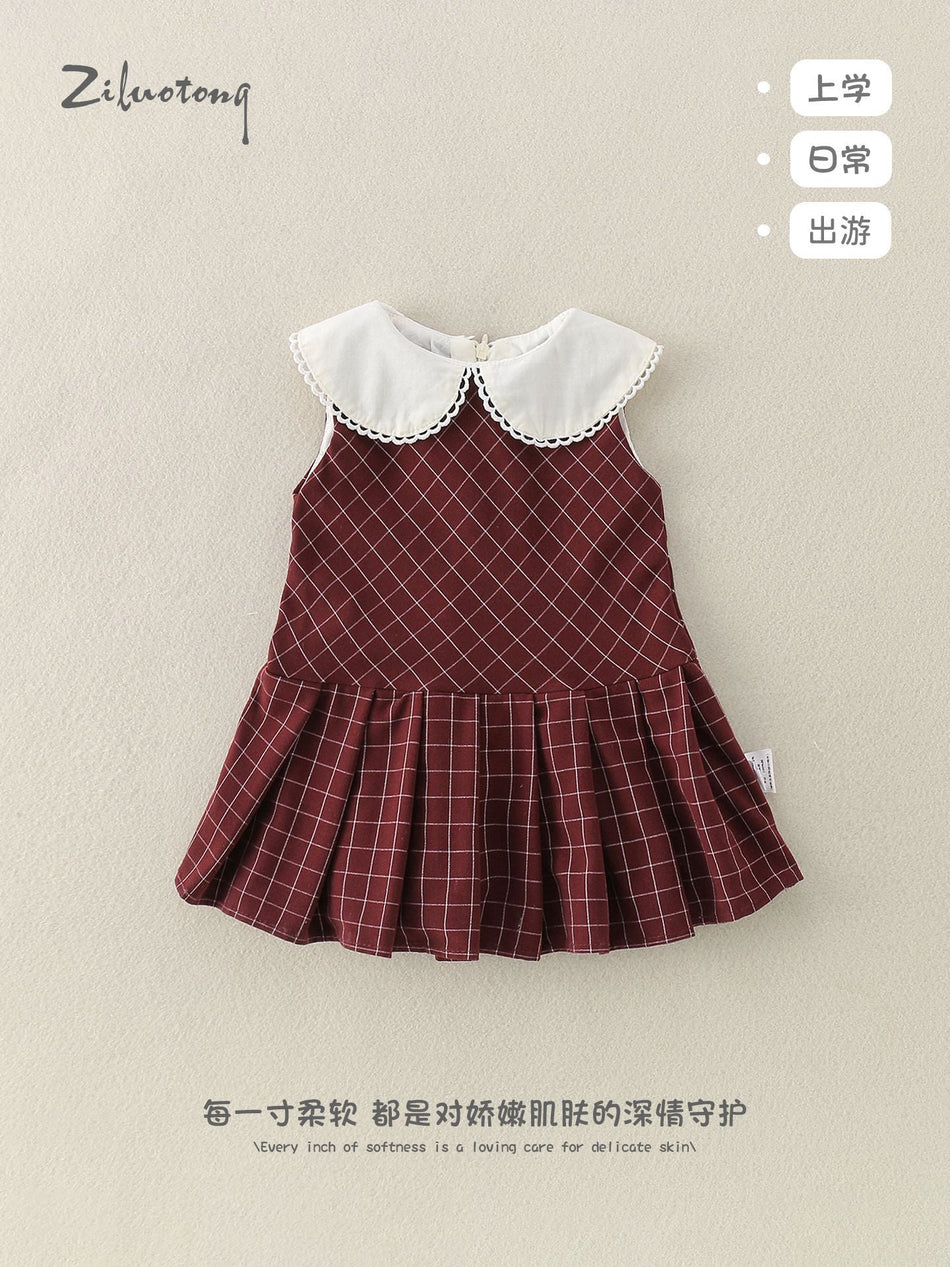 Girls’ Sleeveless Retro Doll Collar Summer Dress