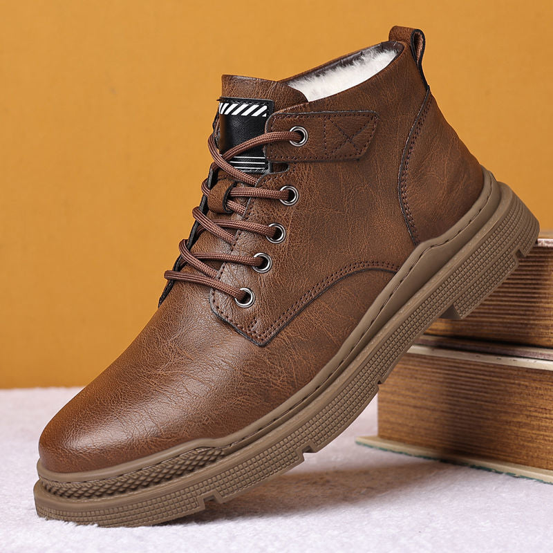 Men's British Style Martin Mid-Calf Work Boots Fleece Lined Men in Brown
