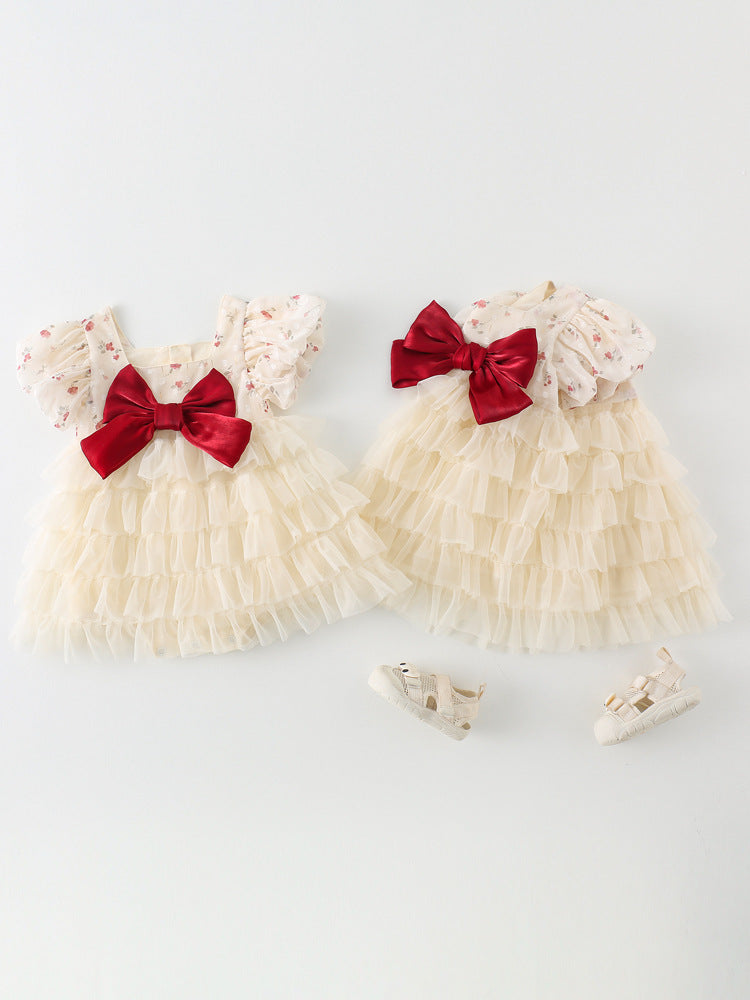Pure Cotton Bow Tie Princess Bodysuit for Babies and Young