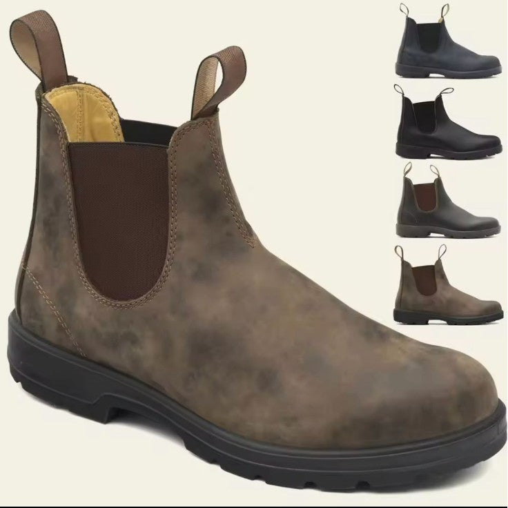 Men's British Retro Chelsea Boots Thick Sole Casual Short Boots in Black