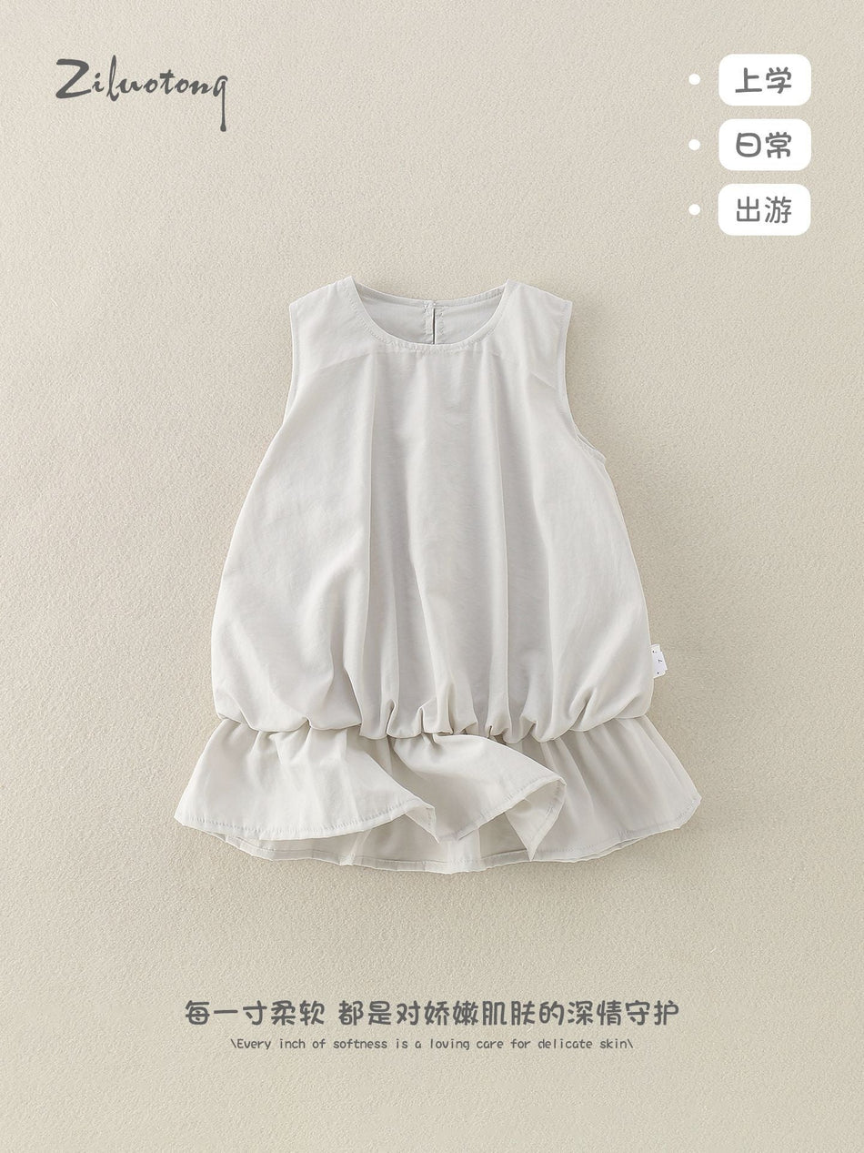 Girls’ Sleeveless Doll Collar Summer Dress Korean Style