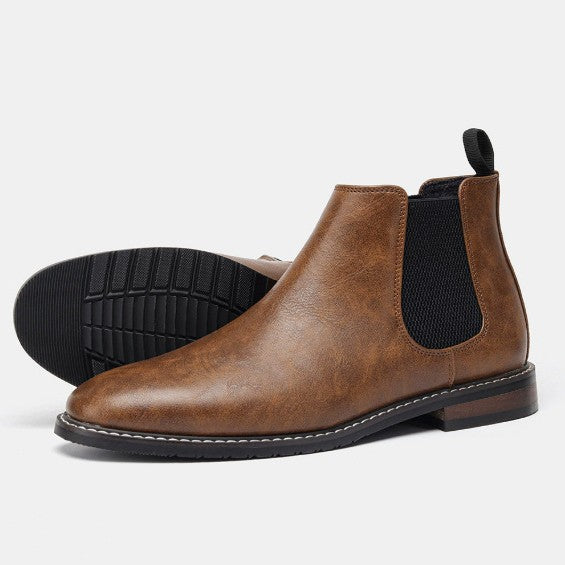 Men's British Retro Chelsea Ankle Boots Polished Leather in Brown