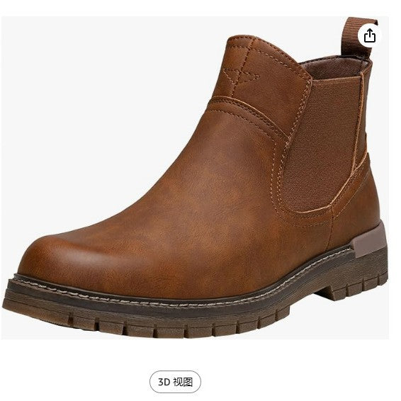 Men's Casual Slip-On Boots Large Size Minimalist Ankle Shoes in Brown