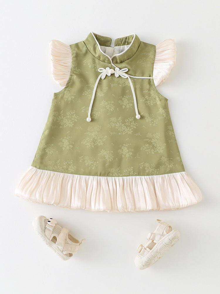 Pure Cotton Retro Chinese Style Baby Climbing Bodysuit for