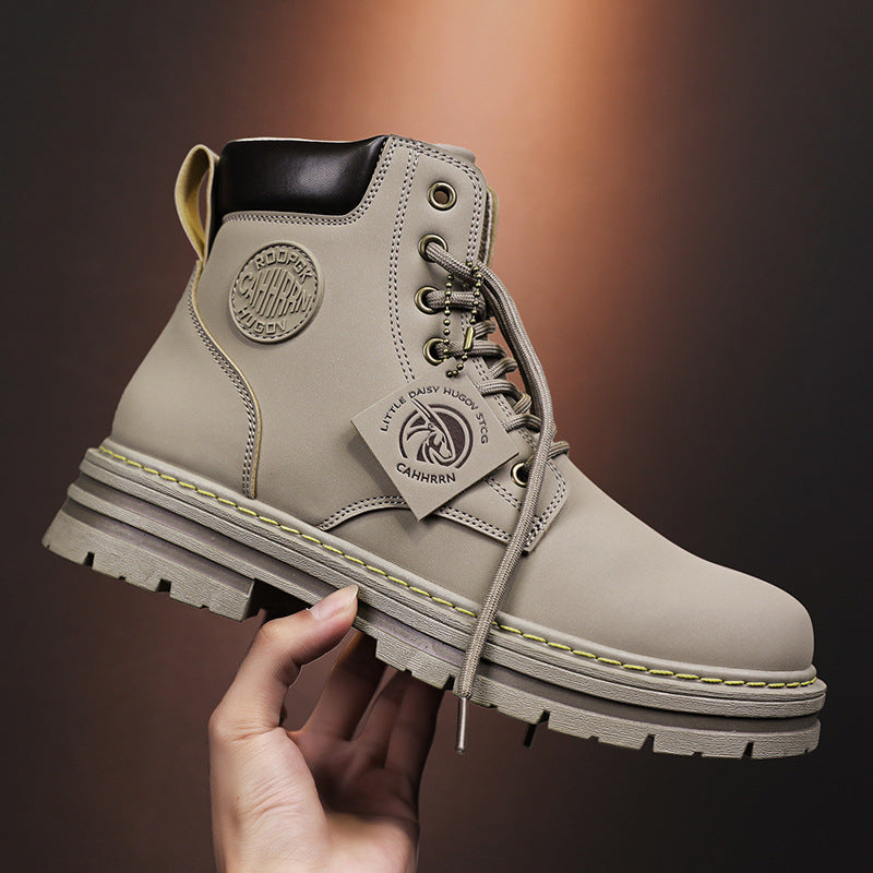 Men's Retro Lace-Up Martin Boots High Top Big Toe Casual Shoes in Yg-0229 Yellow