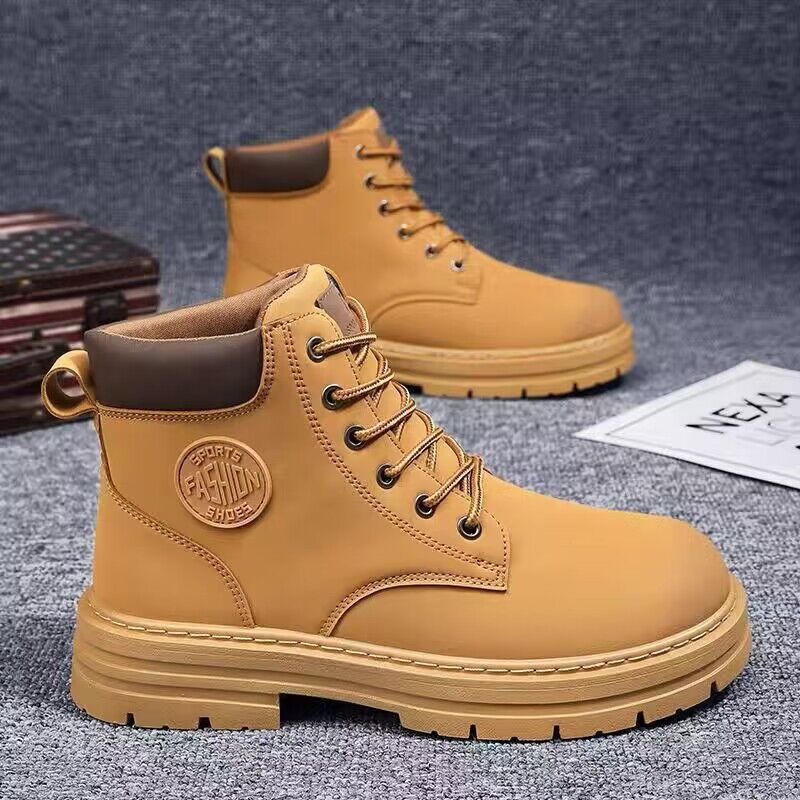 Men's High Top Work Boots Waterproof Non-Slip Casual Shoes in Fyellow