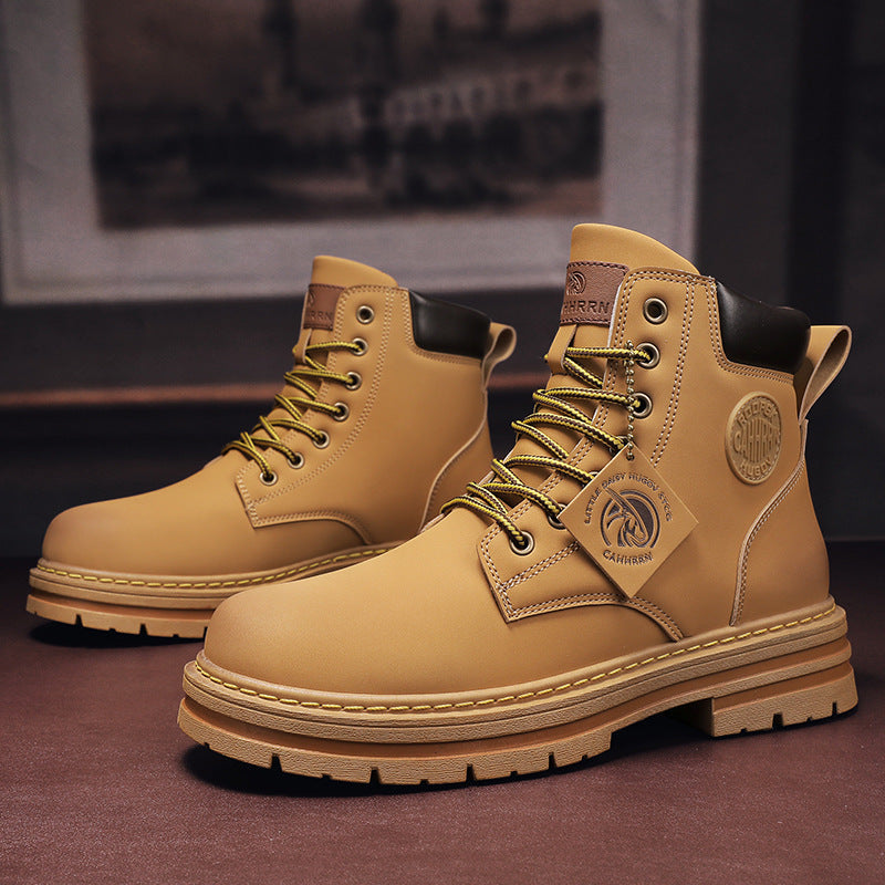 Men's Yellow Martin Boots Thick Sole British Work Boots High Top