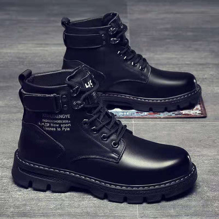 Men's British Style High Top Leather Martin Boots Black
