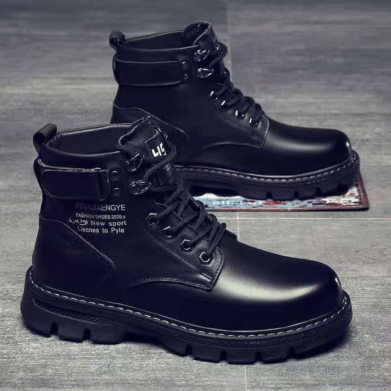 Men's British Style High Top Leather Martin Boots Black