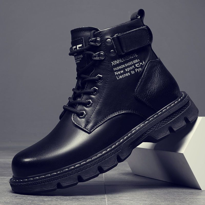 Men's British Style High Top Leather Martin Boots Black