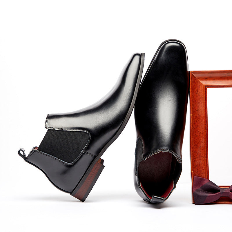 Men's British Chelsea Boots Genuine Leather Square Toe Formal in Black [Normal Style]