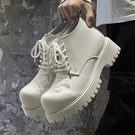 Men's White Derby Boots High Top Thick Sole Casual Short Boots