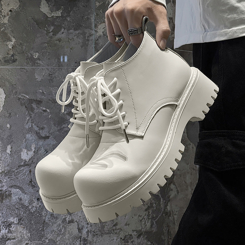 Men's White Derby Boots High Top Thick Sole Casual Short Boots