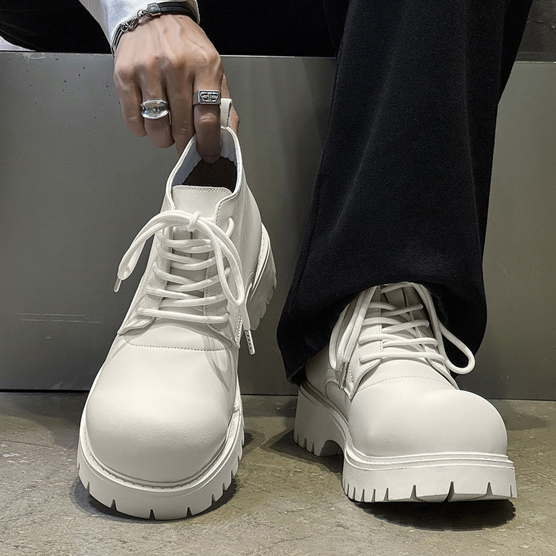 Men's White Derby Boots High Top Thick Sole Casual Short Boots