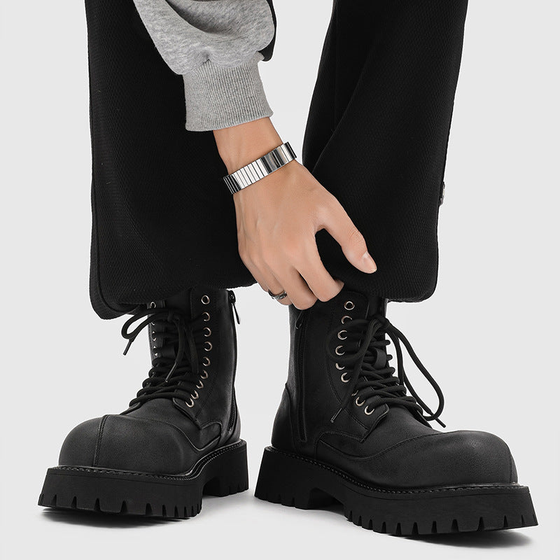 Men's British Style High Top Retro Motorcycle Work Boots