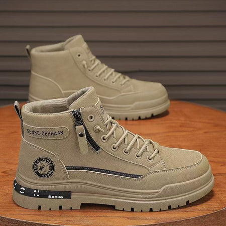 Men's High Top Work Boots Non Slip Wear Resistant Outdoor Shoes in Khaki