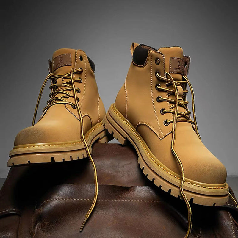 Men's Yellow Martin Boots Thick Sole Retro Work Outdoor Shoes