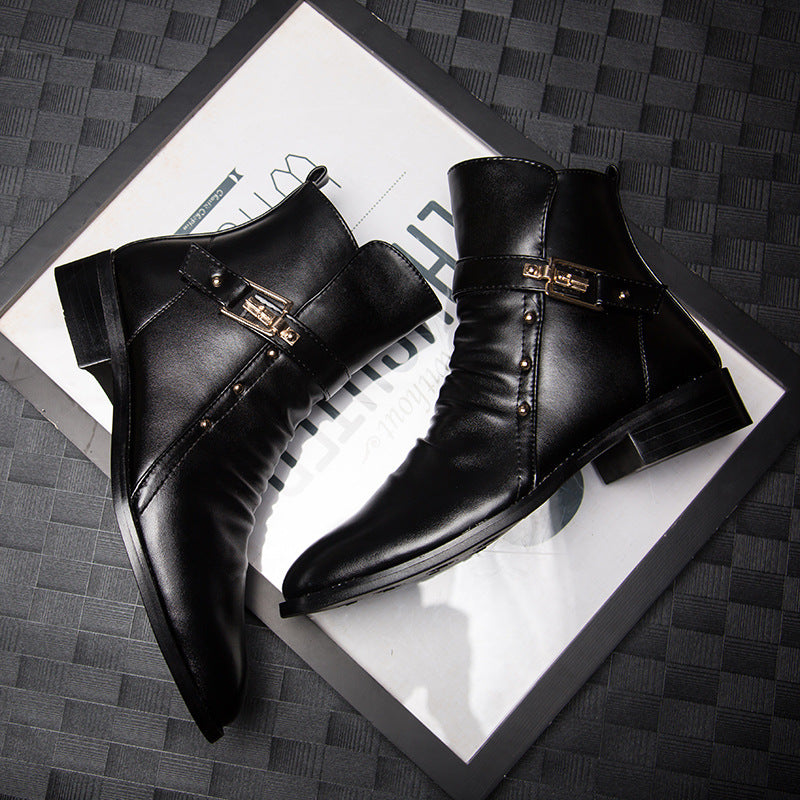 Men's British Style High Top Leather Martin Boots Pointed Toe