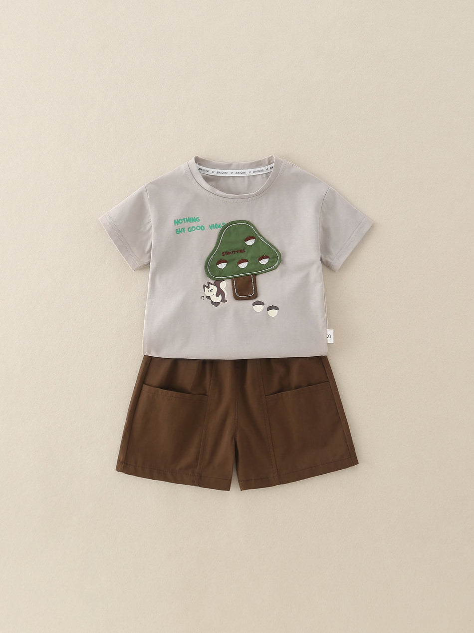 Boys’ Cartoon Cute Korean Style Summer Two-Piece Set