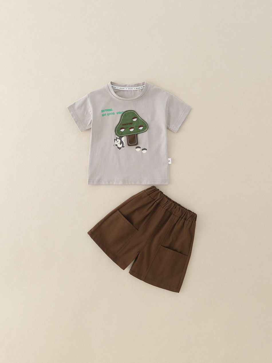Boys’ Cartoon Cute Korean Style Summer Two-Piece Set