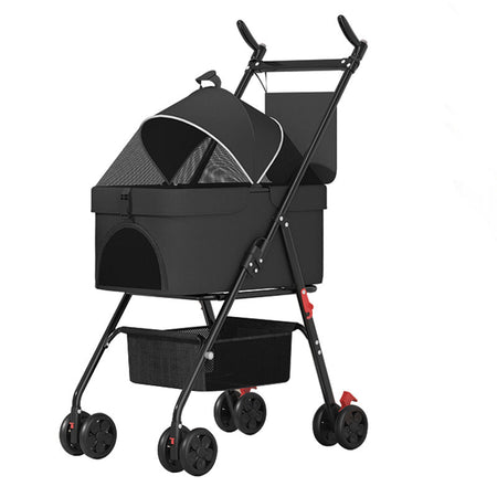 Lightweight Foldable Pet Stroller for Small Cats and Dogs in dark blue
