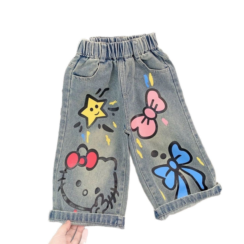 Kids Graffiti Denim Pants Loose Fit Casual Cotton Jeans