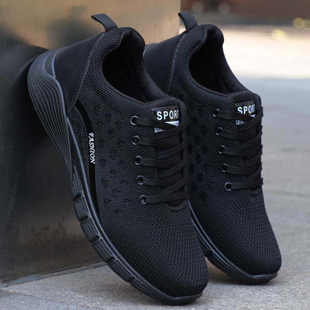 Men's Breathable Mesh Casual Shoes with Comfortable Rubber Sole in [Lc] 20-10 All Black