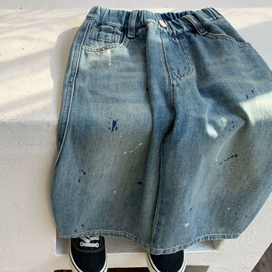 Kids Straight Leg Denim Pants Casual Cotton Jeans for Spring