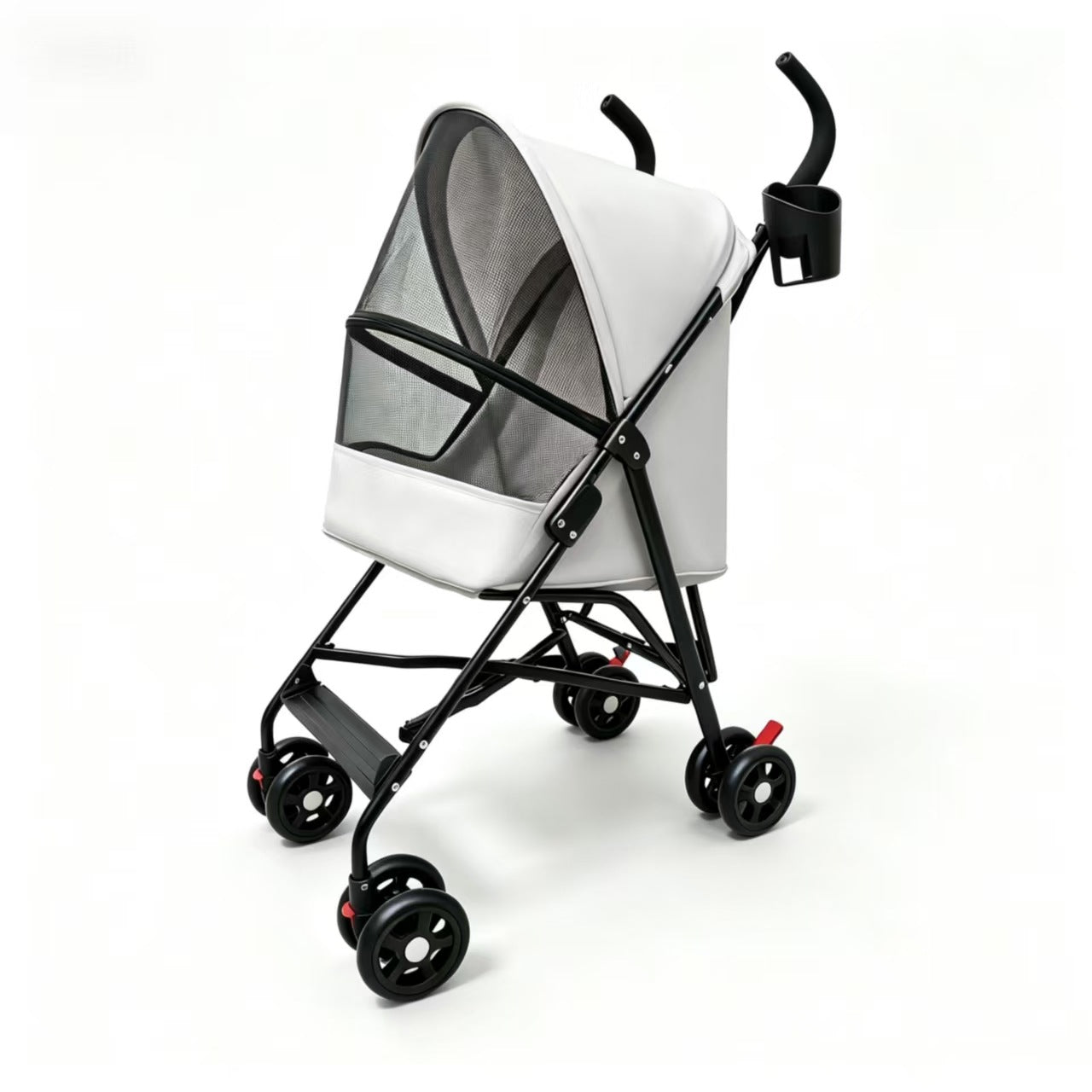 Lightweight Foldable Pet Stroller for Dogs and Cats with Detachable Design in light gray