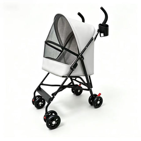 Lightweight Foldable Pet Stroller for Dogs and Cats with Detachable Design in light gray