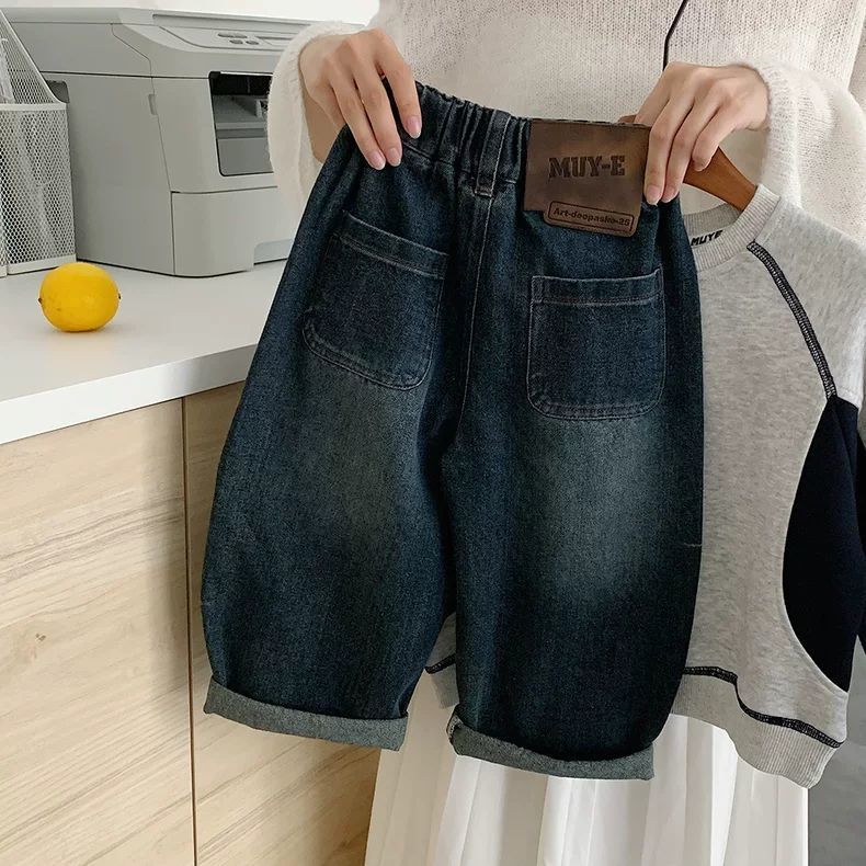 Kids Wide Leg Denim Pants Loose Fit Cotton Casual Trousers