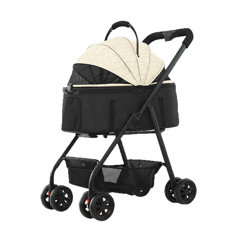 One Touch Folding Pet Stroller for Cats and Dogs Outdoor Travel in cream white