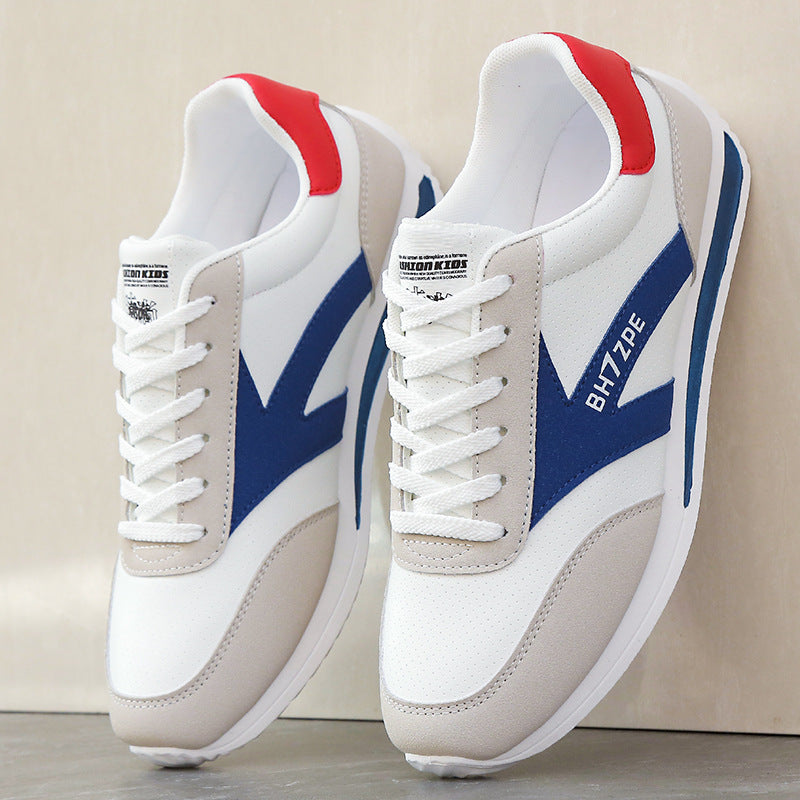 Men's Breathable Mesh Casual Sneakers with Lace-Up Comfort in White Blueleather Surface