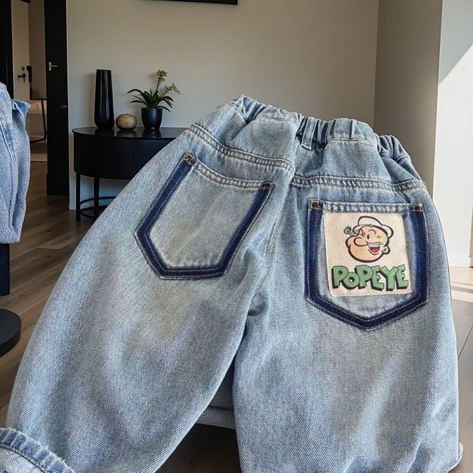 Kids Straight Leg Denim Pants Korean Style Casual Cotton Jeans