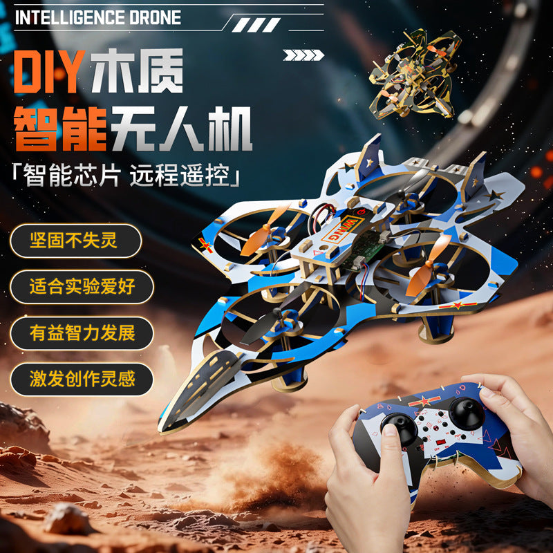 DIY Wooden Quadcopter Fighter Model Remote Control Toy