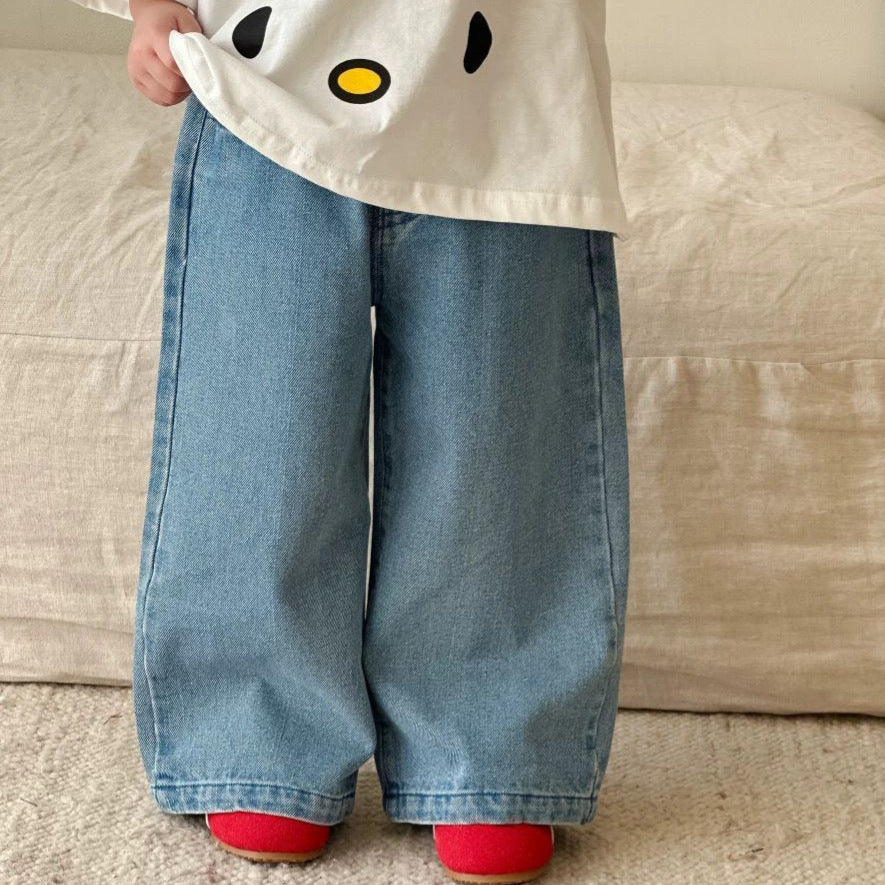 Girls Soft Denim Pants Korean Style Casual Light Blue Jeans