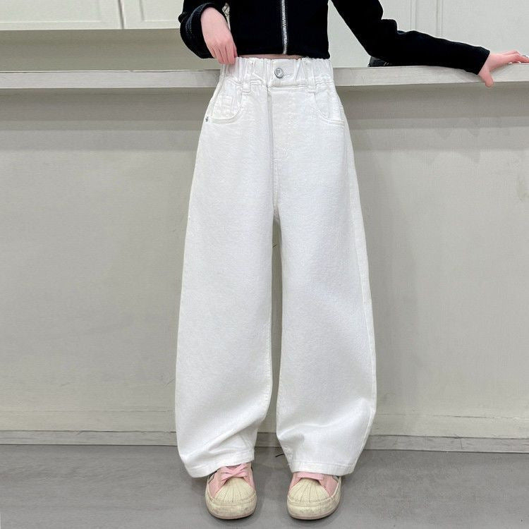 Kids Straight Leg Cotton Pants Korean Style Casual Wide Trousers