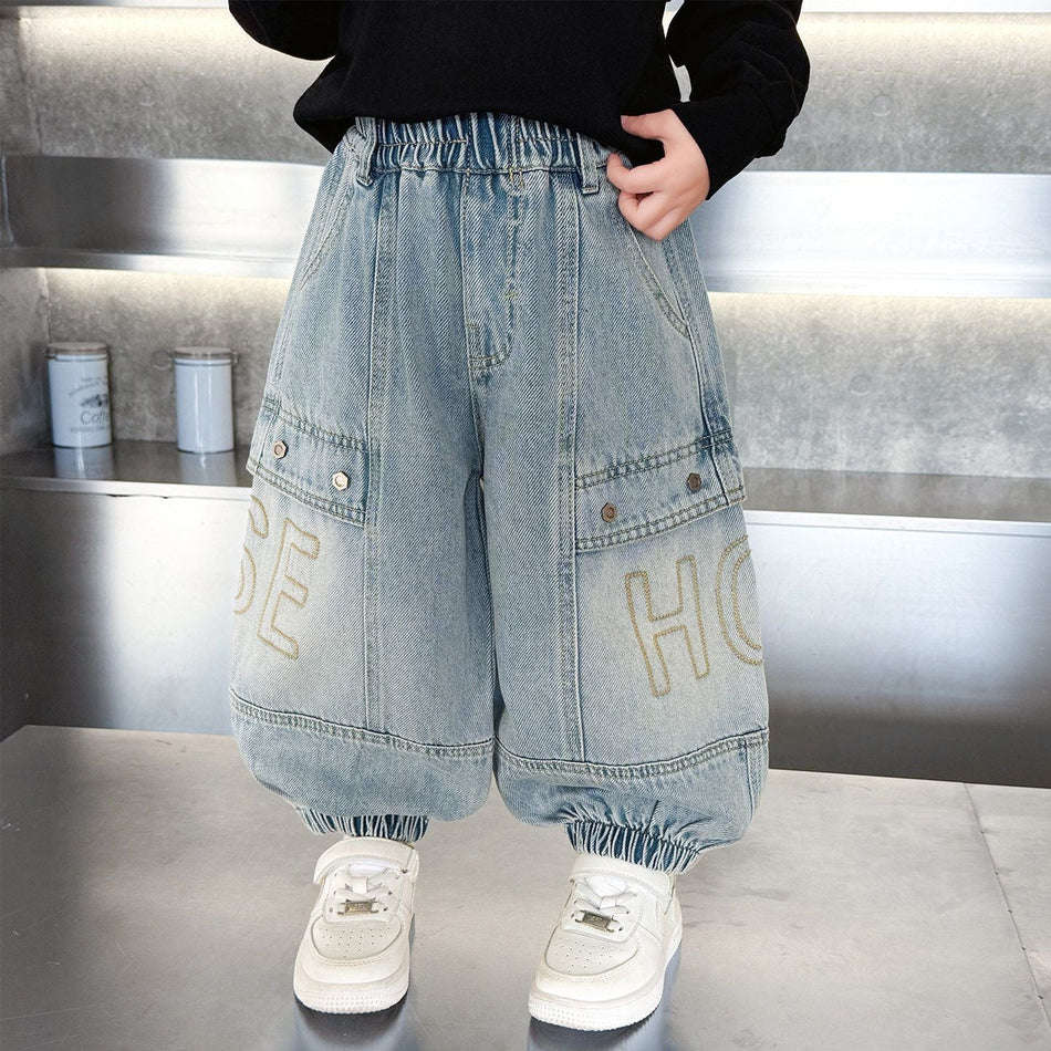Kids Harem Denim Pants Loose Fit Korean Style Casual Jeans